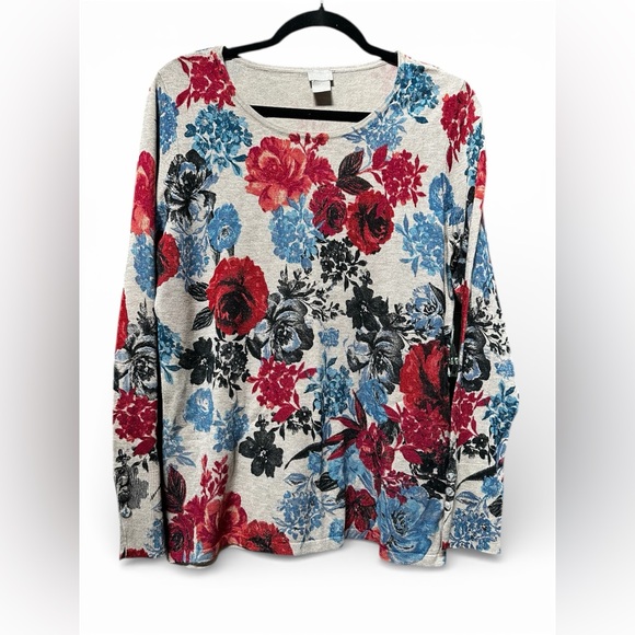 Chico's Sweaters - Chico's Floral Sweater - Red, Blue, Black